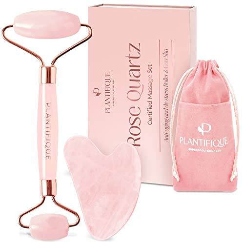 Plantifique Rose Quartz Gua Sha & Roller Set